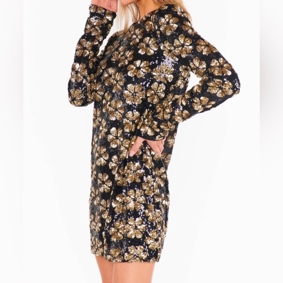 Show Me Your MuMu Black Dress with Gold Floral Design - Picture 2 of 4